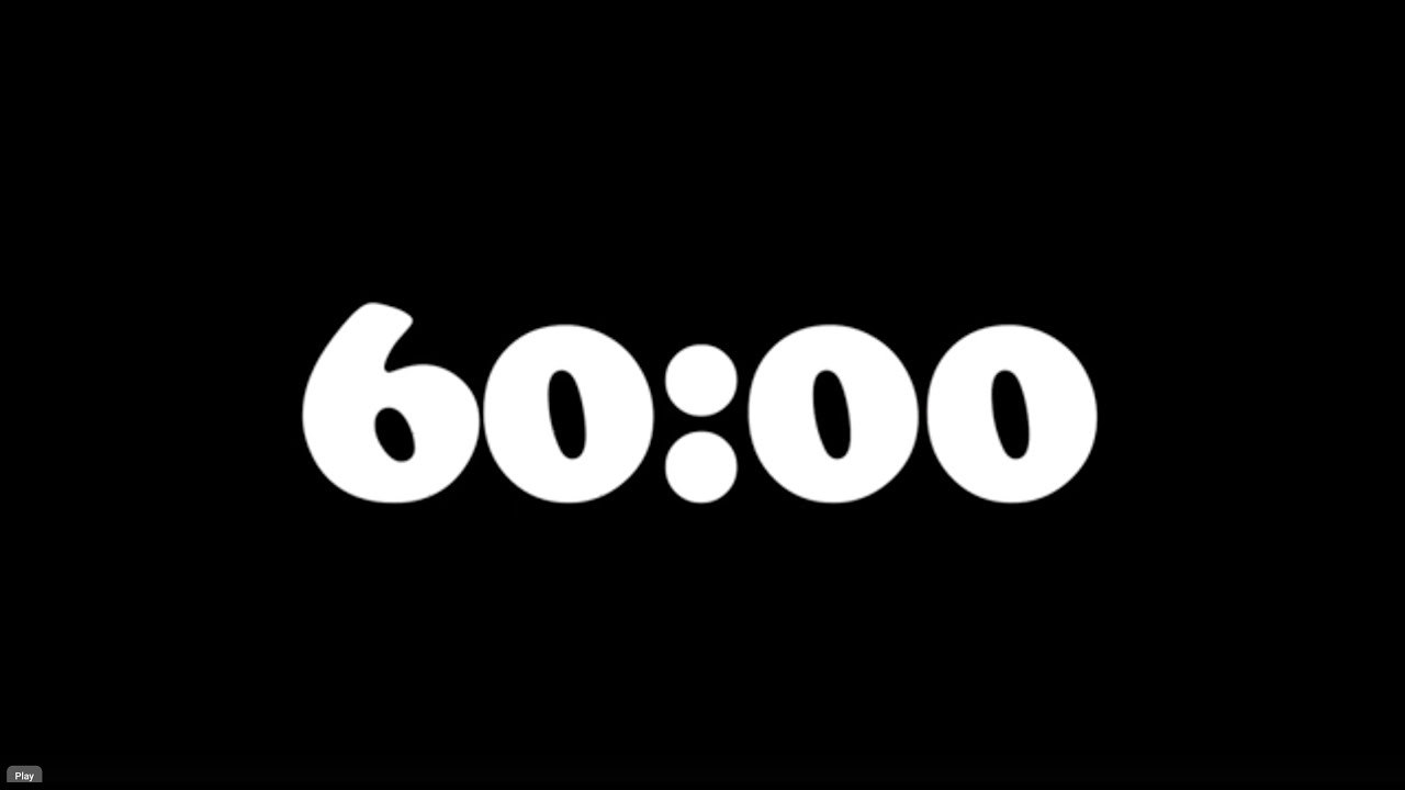 60 Minute (1 HOUR) Digital Timer White Numbers in Cooper Black font, Black Background