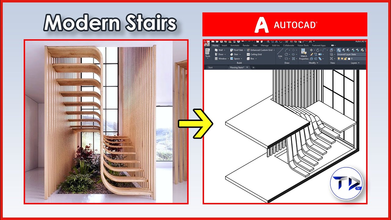 MODERN STAIR (Flowing) Design in AutoCAD Architecture 2024