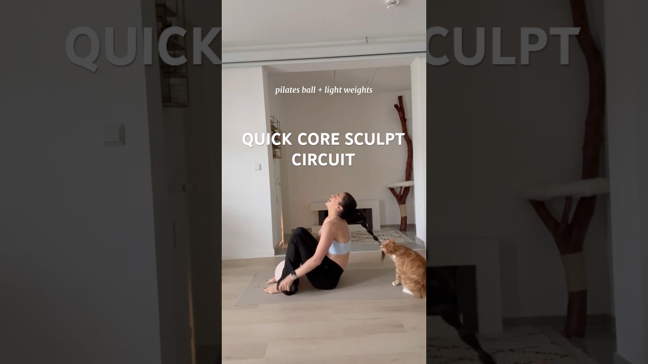 Pilates sculpt abs circuit with light weights & pilates ball… and a cat 🐈 