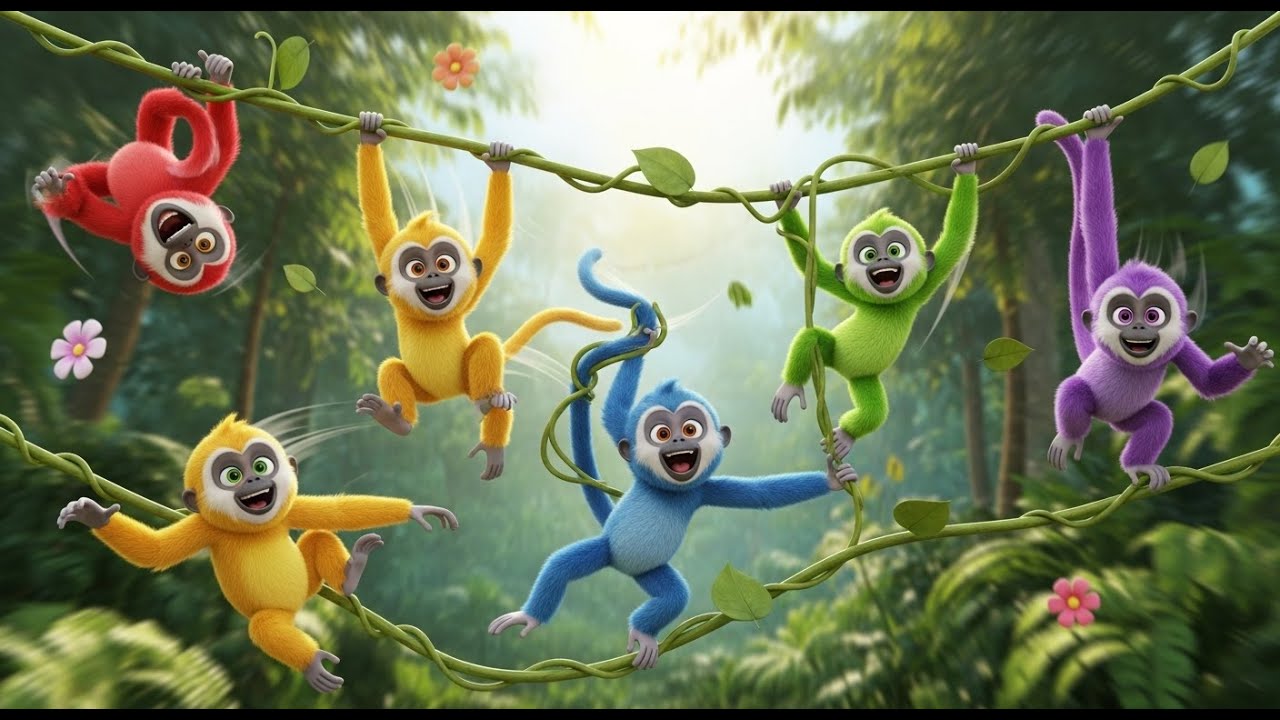 Five Little Gibbons Swing Swing Swing | Jungle Animal Song & Action Rhyme