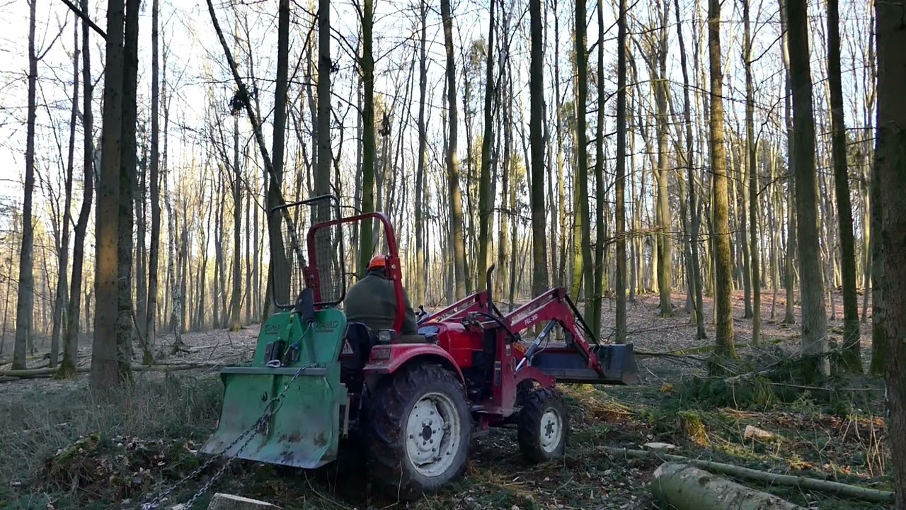 Waldarbeit, Holzrücken mit Kleintraktor DF 40 und 3,5 t Seilwinde