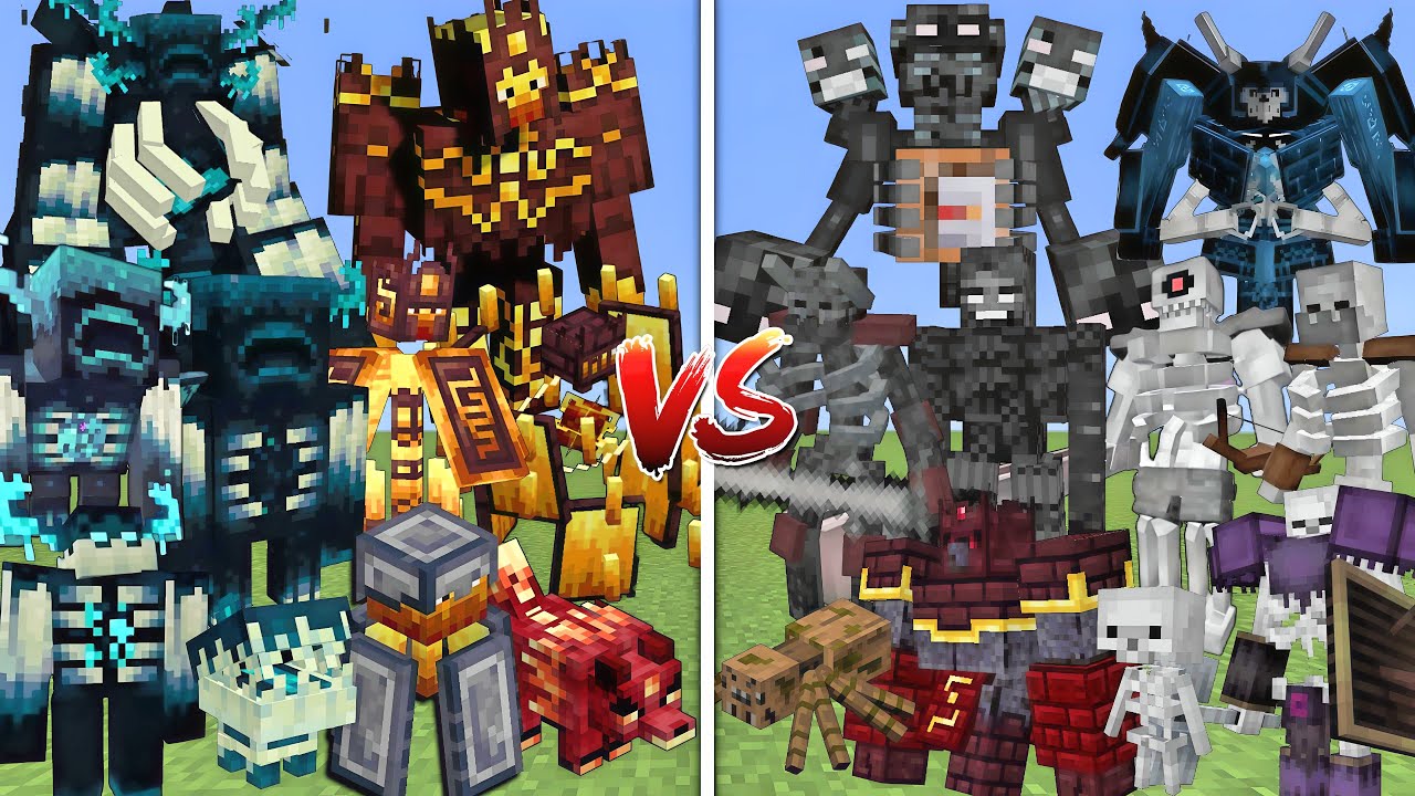 ALL MUTANT WARDENS & BLAZES VS ALL MUTANT SKELETONS & WITHER SKELETONS MOBS BATTLE IN MINECRAFT