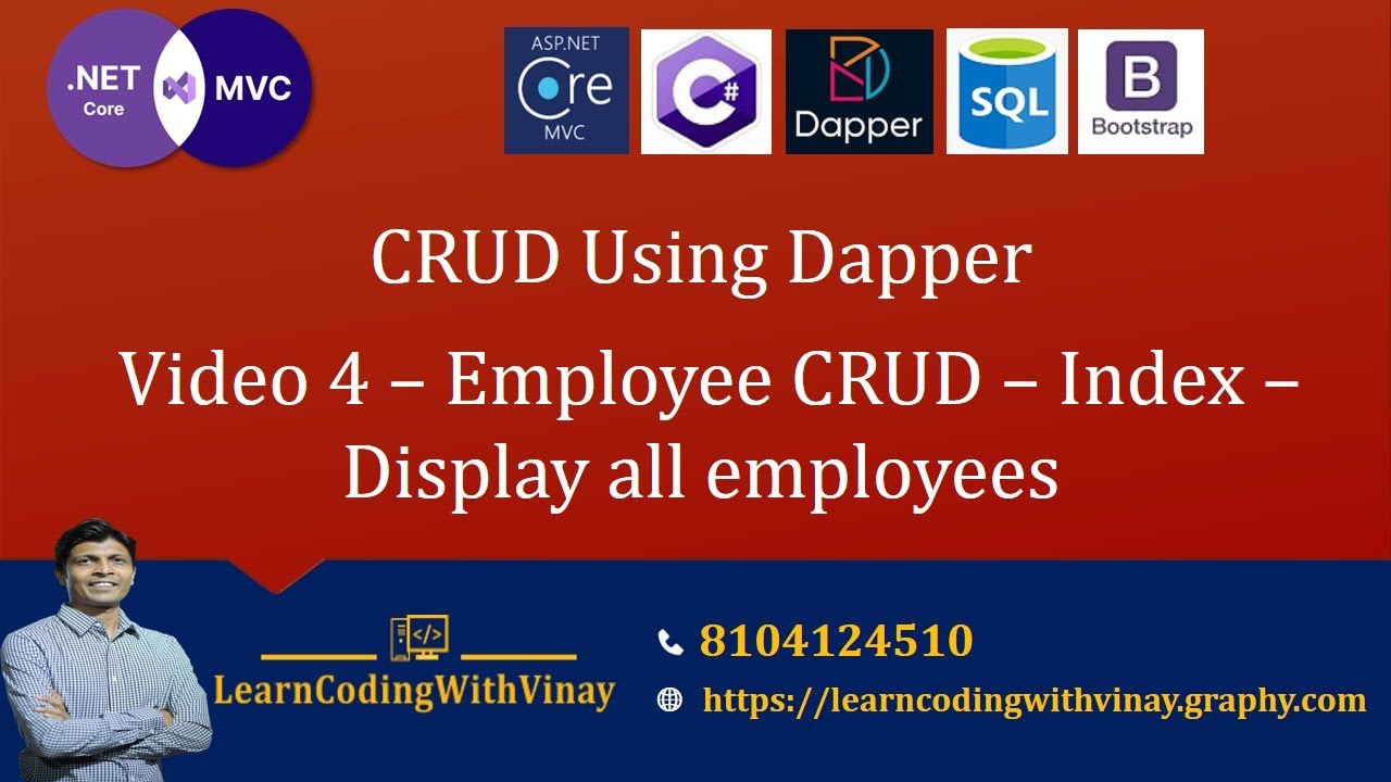 Dapper in ASP.NET Core MVC - Video - 4 - Employee CRUD - Index Page