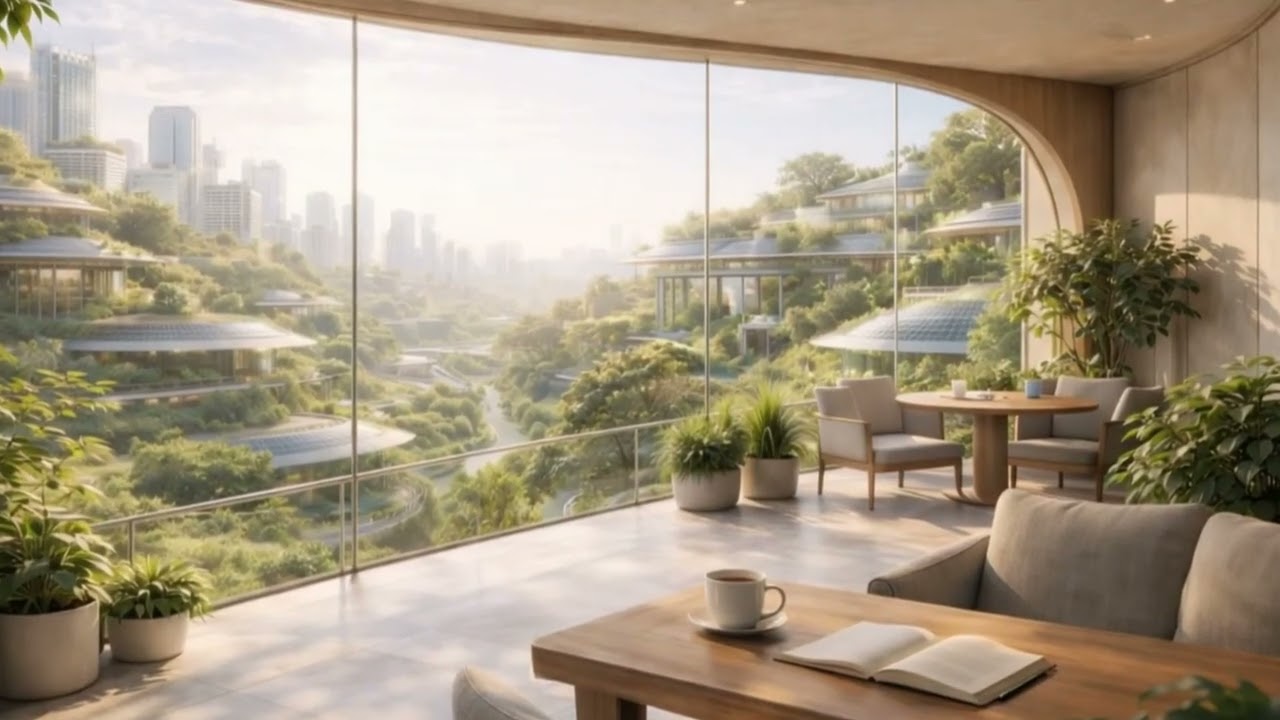 Bright Futuristic Workspace Ambience | Solarpunk Afternoon Sounds for Coding & Deep Work