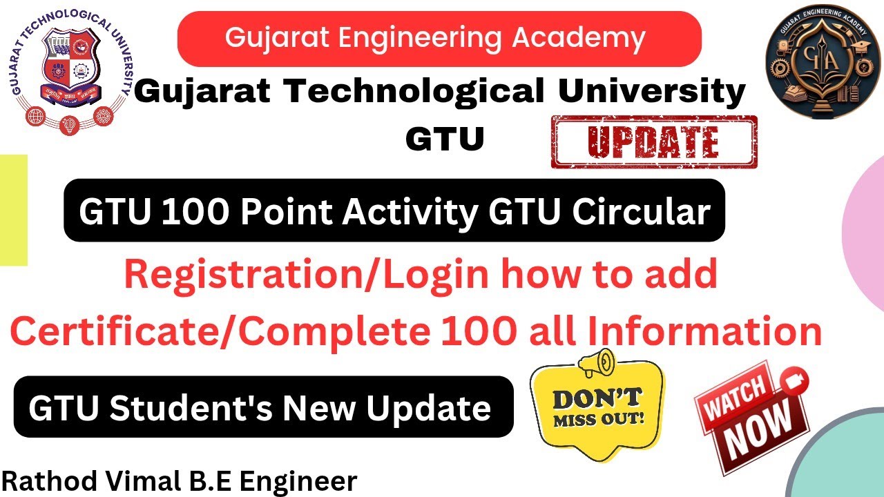 GTU 100 Point Activity Circuler | Registration/Login how to add Certificate/Complete 100 gtuUpdates