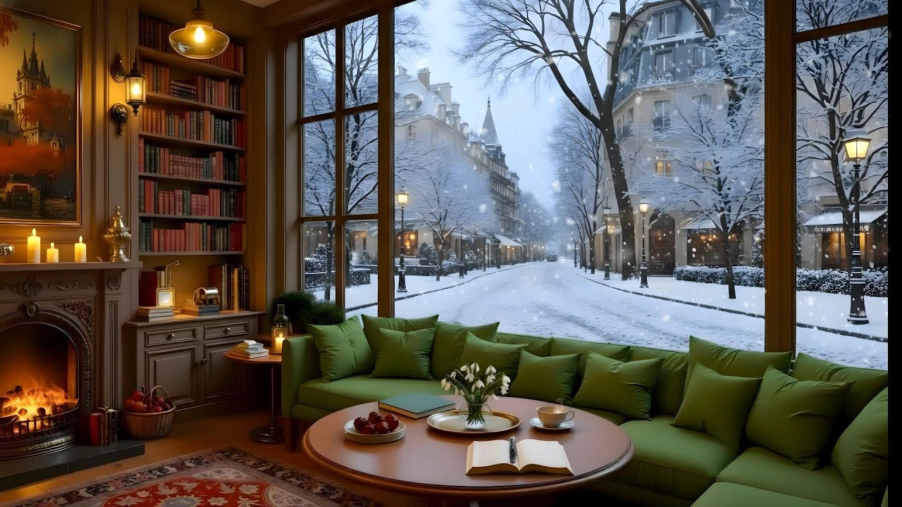 Winter Ambience Cozy Warm Coffeehouse  ❄️ Smooth Piano Jazz for Studying, Working & Relaxing