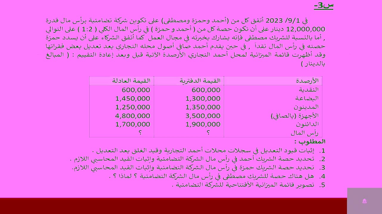 المحاضرة الثالثة كورس الاول محاسبة شركات