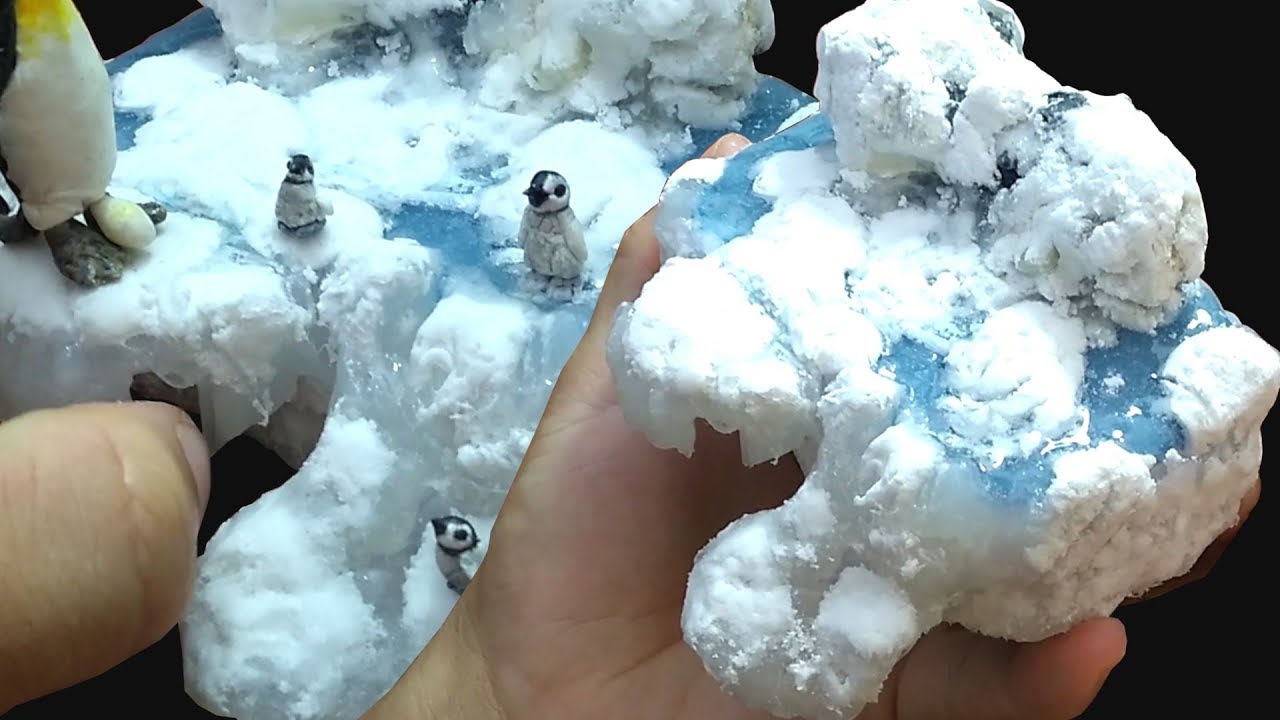 geleira de cola quente , cola de silicone e bicarbonato de sódio