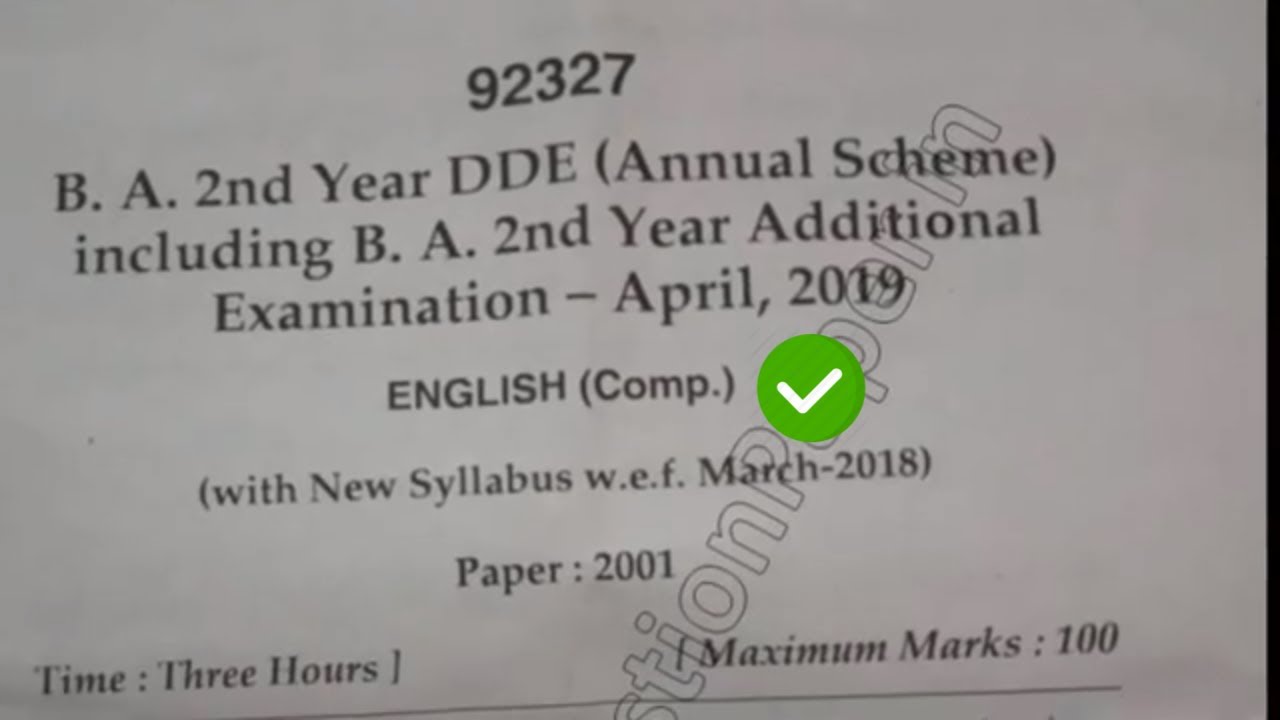 2019 Mdu BA DDE 2nd Year English Question Paper || Techbr Hindi