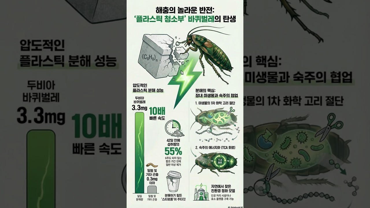 플라스틱 먹는 바퀴벌레 #플라스틱먹는바퀴벌레 #두비아바퀴벌레 #스티로폼분해 #플라스틱분해 #밀웜10배 #미세플라스틱 #환경보호 #과학쇼츠 #생물학적정화 #효소공학 #생체모방기술
