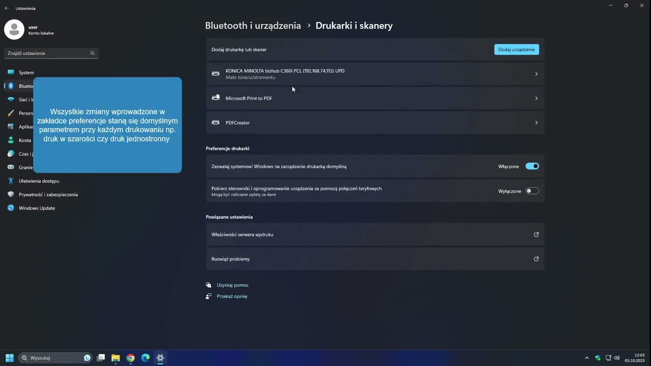 Konfiguracja Windows 11 pod urządzenia Konica Minolta jak dodać drukarke i skanować do folderu