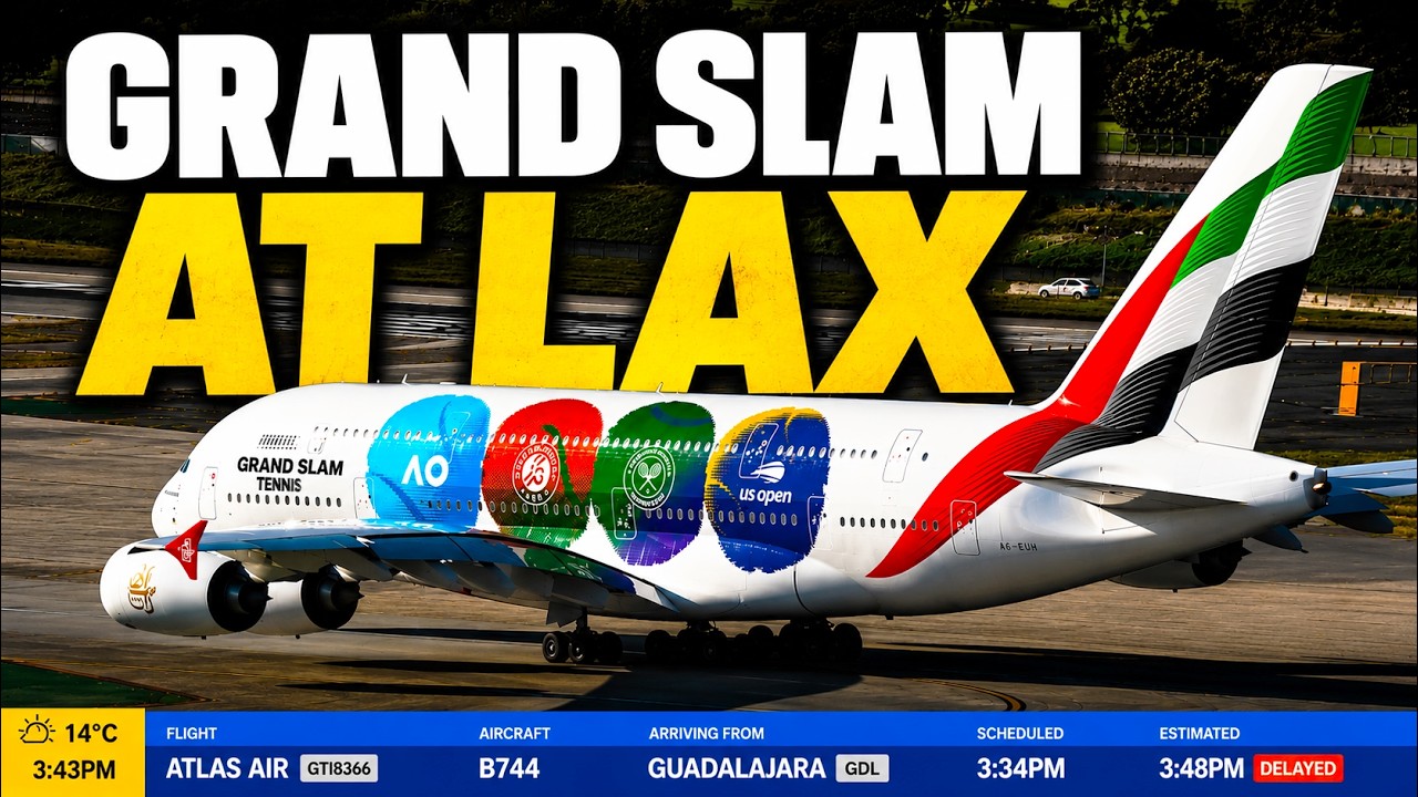 🎾✈️ Emirates A380 Grand Slam Livery Lands & Departs LAX