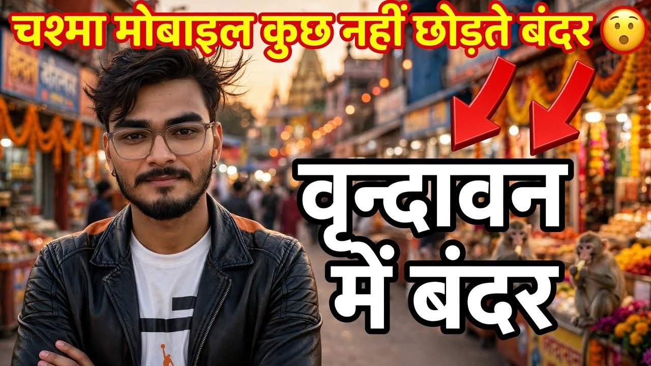 चश्मा मोबाइल कुछ नहीं छोड़ते बंदर 😮 वृन्दावन में 