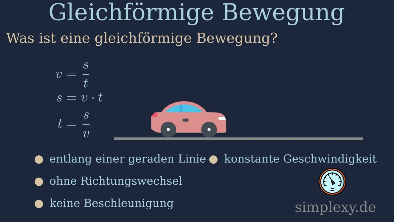 Gleichförmige Bewegung Physik - Definition - Formeln und Beispiele - simplexy.de