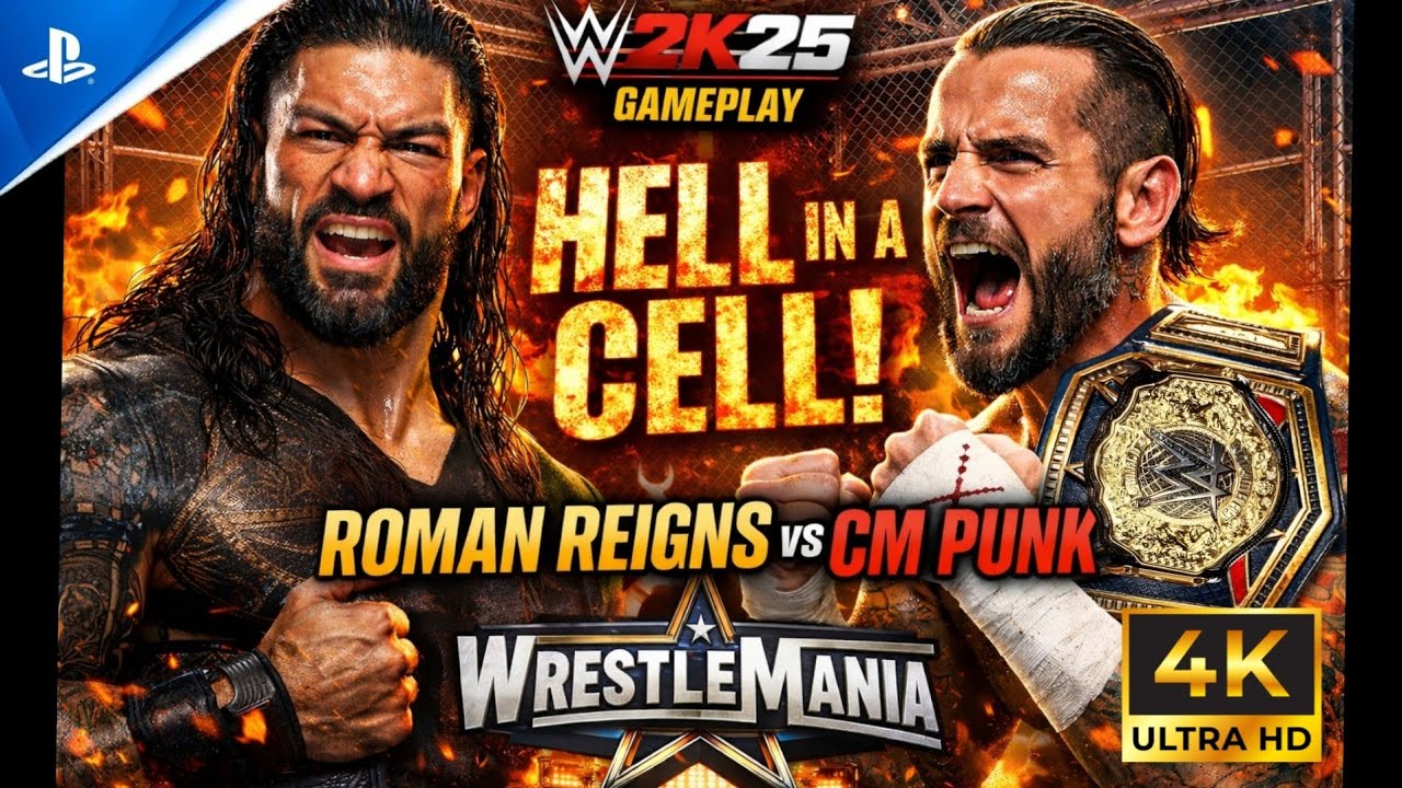 WWE 2K25 Gameplay | Roman Reigns vs. CM Punk - Hell in a Cell at WrestleMania #wwe2k25 #ps5 #gamplay