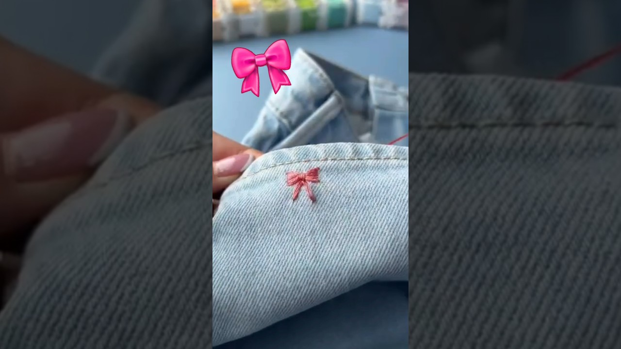 🎀Bow embroidery #diy #art #gf #bf #bff #bow #jeans #design #handmade #cute #love #embroidery #flower