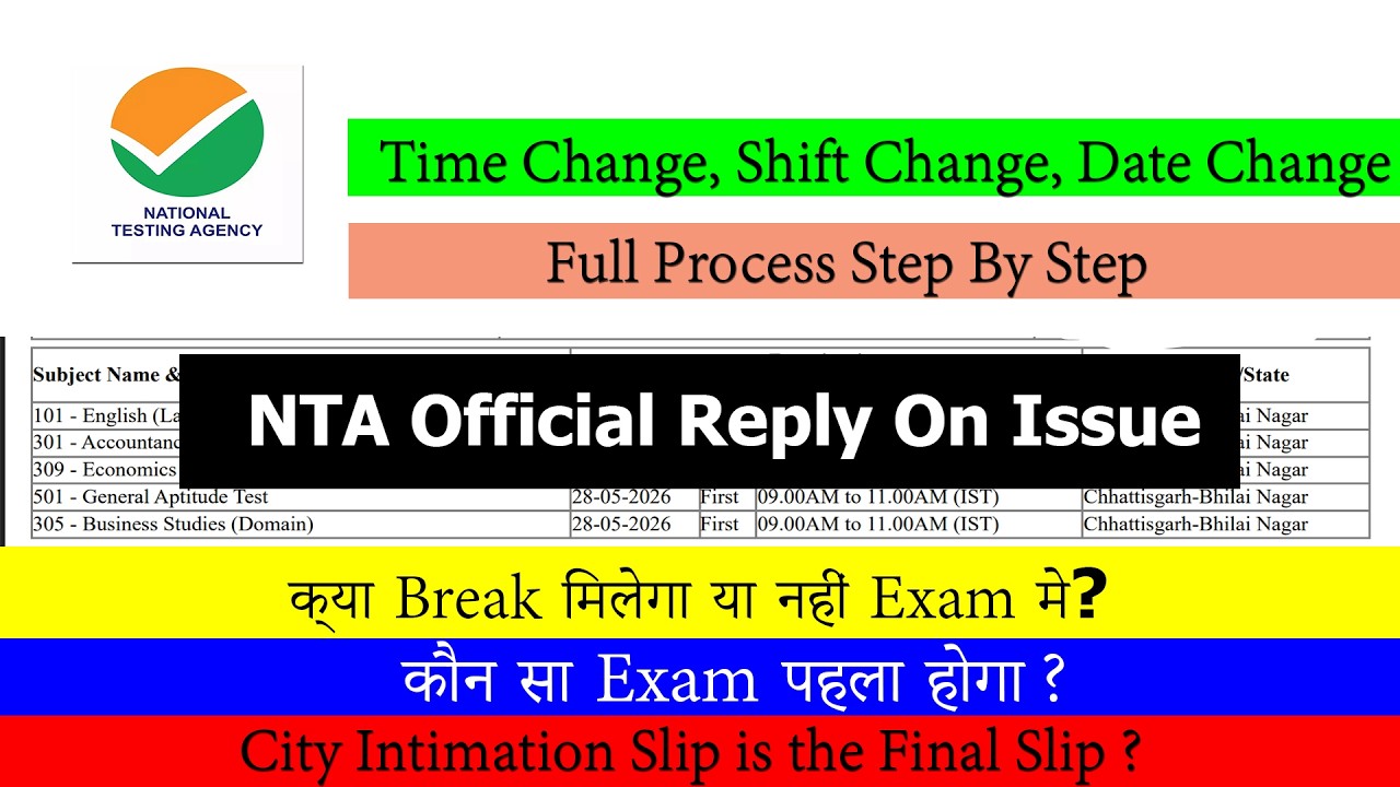 Urgent Update CUET UG 2026 City Intimation Slip NTA Official Reply On Timing, Shift, Date Issue