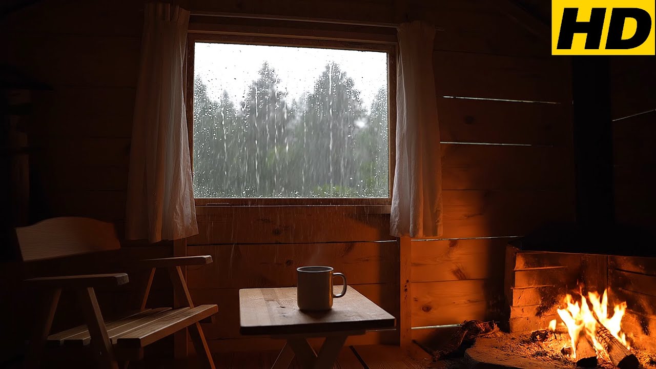 3 Hours Stormy Night Inside a Cozy Cabin | Real Rain, Wind & Fireplace Sounds for Deep Sleep