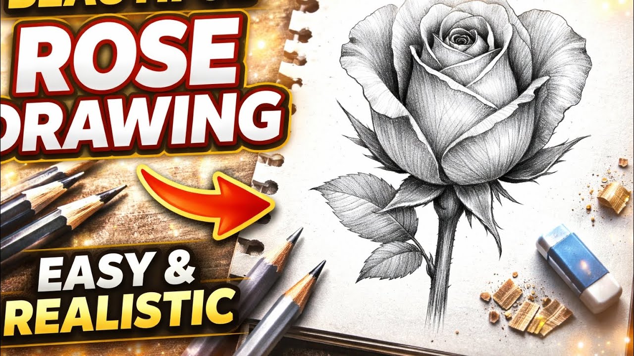 Easy Rose Pencil Drawing 🌹 | Step by Step Realistic Shading for Beginners