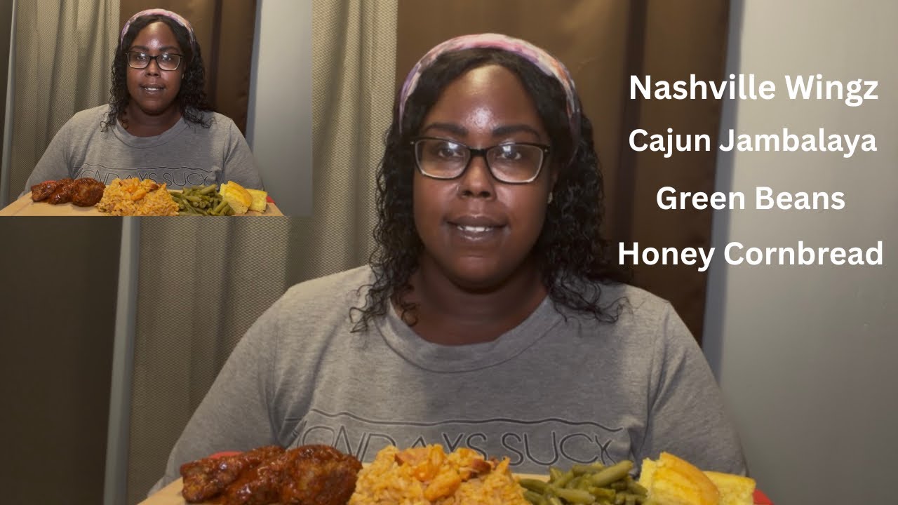 Nashville Wingz Cajun Jambalaya Green Beans Honey Cornbread MUKBANG‼️