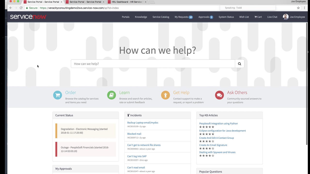 ServiceNow ServicePortal ITSM Demo
