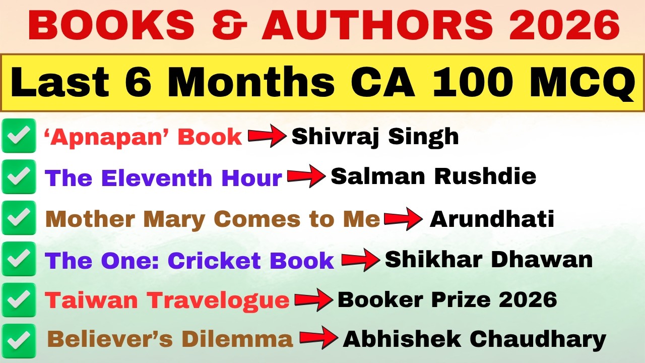 Top 100 Books & Authors MCQs 2026 | 6 Months Current Affairs