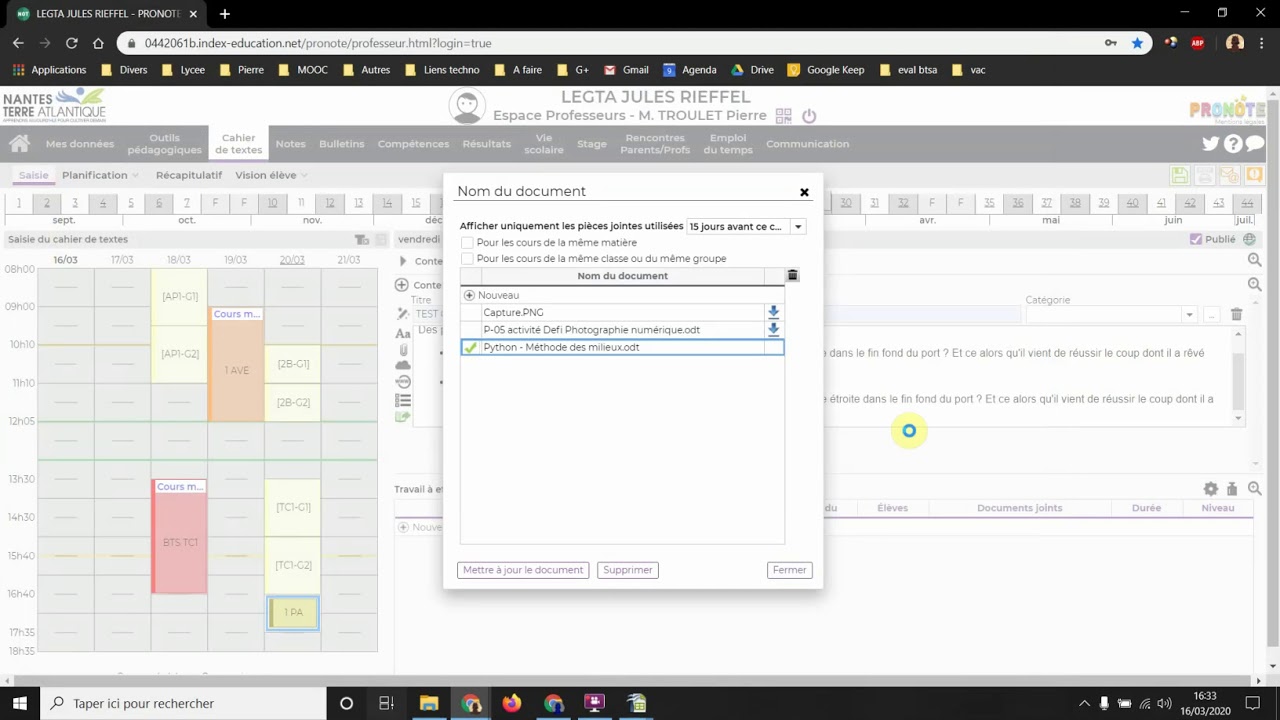 4 remplir cahier de texte pour un prof