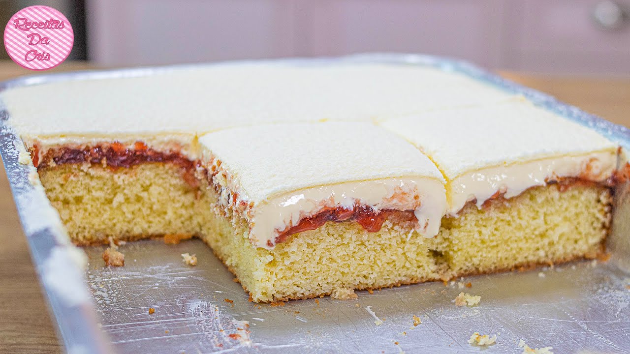 BOLO GELADO CREMOSO DE NINHO COM GELEIA DE MORANGOS NA FORMA| 8* MARAVILHA DO MUNDO|RECEITAS DA CRIS