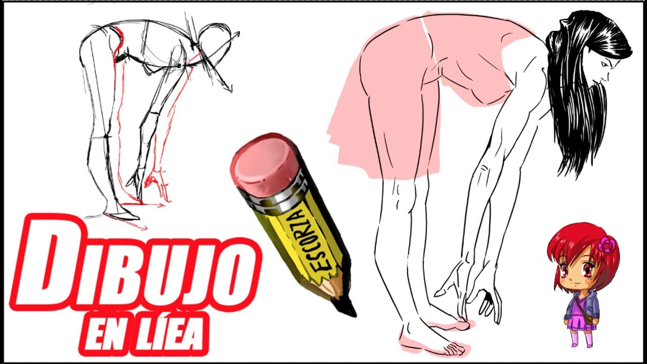 Dibujo de una chica inclinada de perfil