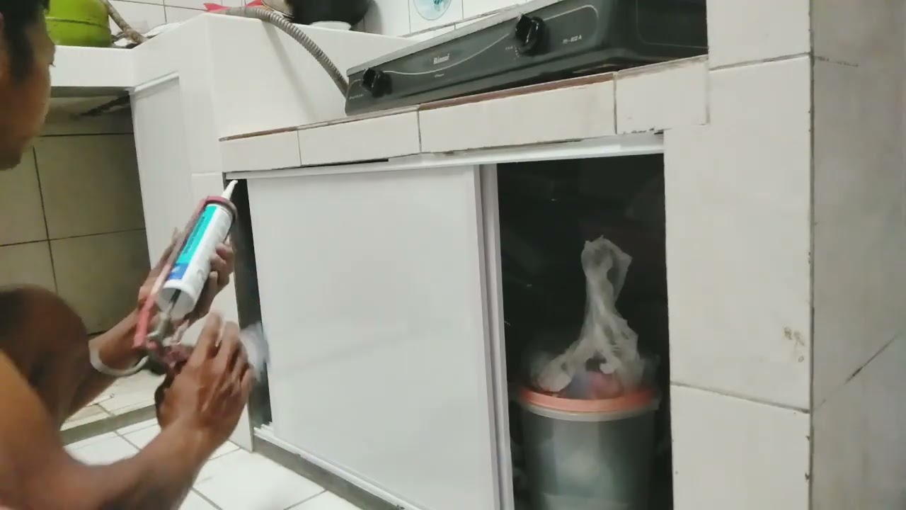 Bikin pintu sleding sederhana lemari meja dapur bahan PVC,