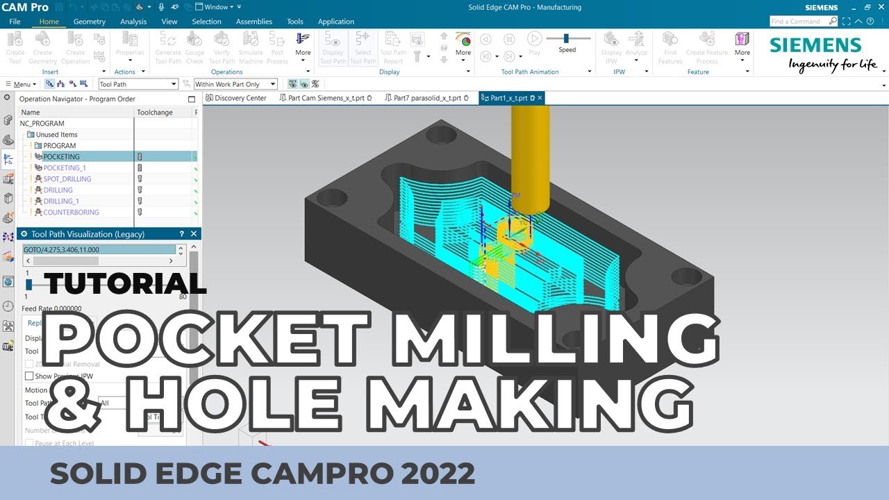Solid Edge - Tutorial - CAMPro - Pocket Mill & Hole Making