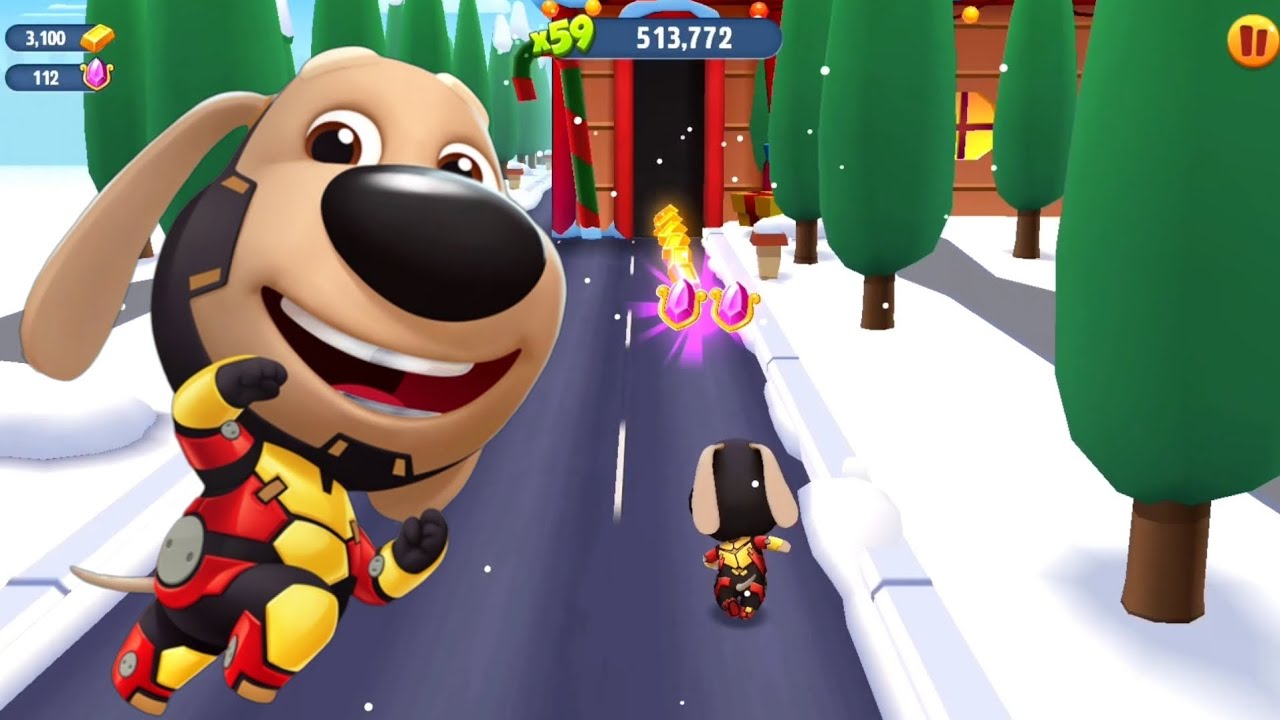 Talking Tom Gold Run * Iron Ben Fight Bear Cave Boss On Christmas * Full Screen Game