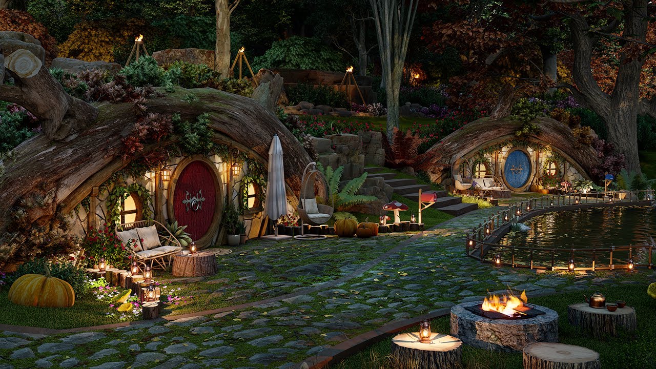 Cozy Shire Night Ambience | Nature Sounds, Fire Crackling, Autumn Breeze & Occasional Rain