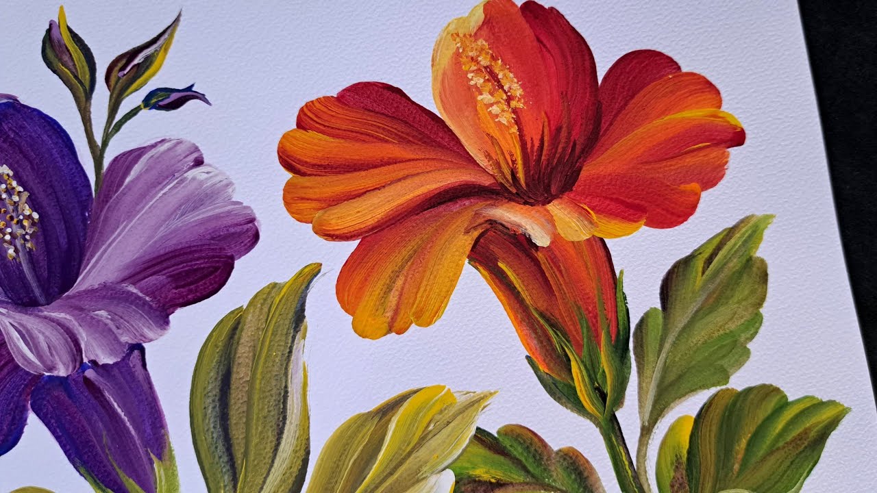 Pintando flores fáciles sobre papel aprende con acrilico