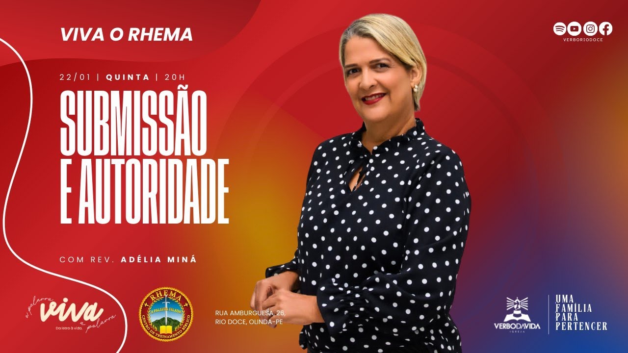VIVA O RHEMA: SUBMISSÃO E AUTORIDADE | REV. ADÉLIA MINÁ | 22.01.26