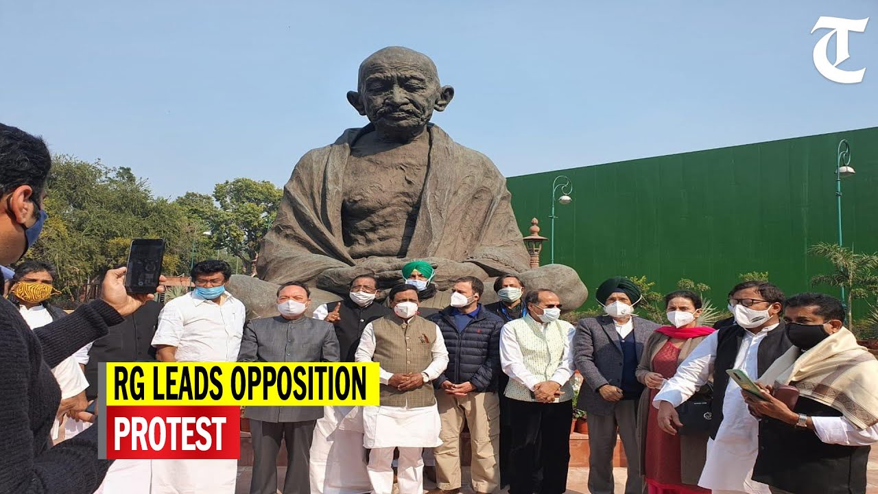 Rahul Gandhi leads Congress MPs&rsquo; protest against farm laws outside Parliament