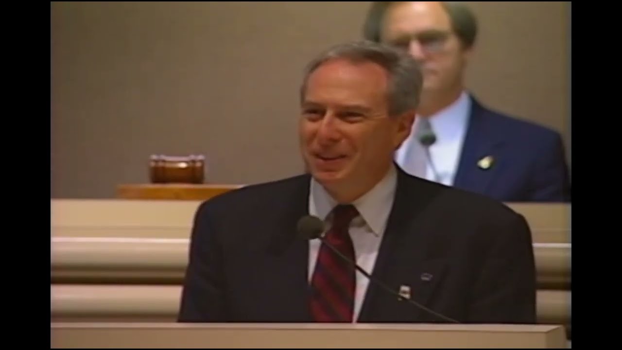 NASA administrator Daniel Goldin speech to Alabama legislature - 1995 footages