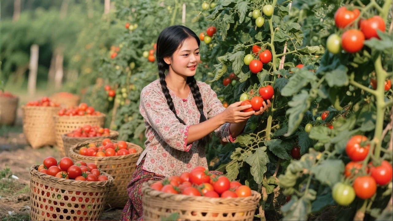 Harvesting Tomatoes, Using Pickled Tomatoes in Jars for Cooking