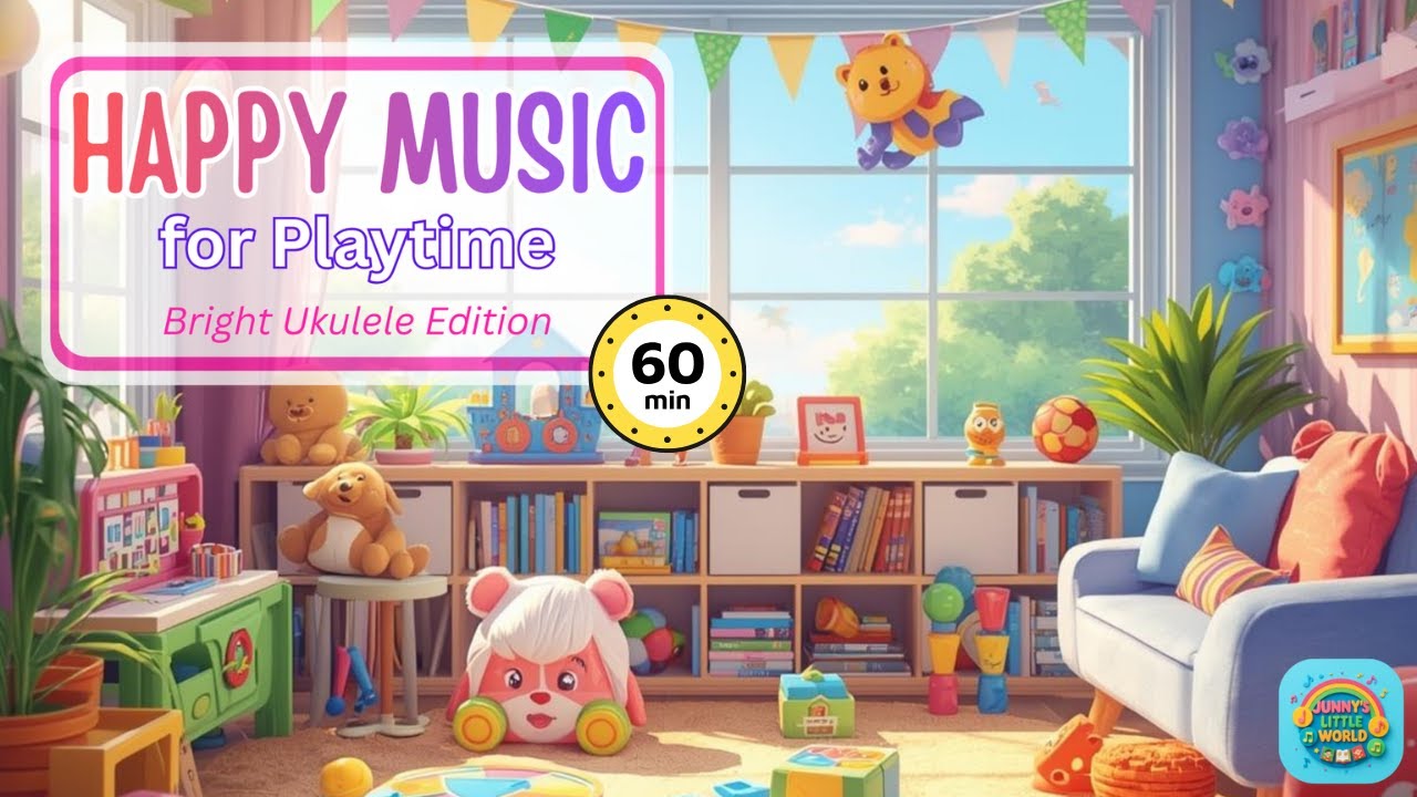 60 min of Happy Playtime Music for kids 🎶 Bright Ukulele Edition| Junny’s Little World
