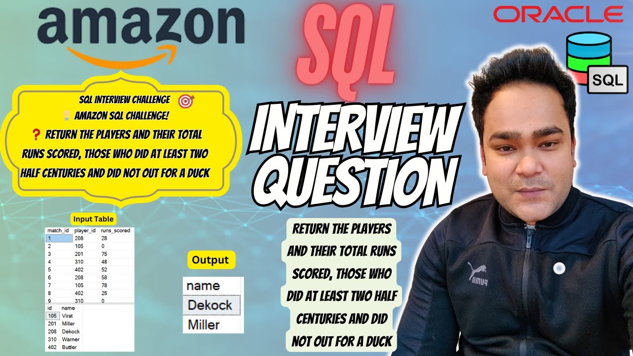 Amazon SQL Interview Question | Players with 2 Half Centuries & No Ducks | SQL Coding Challenge