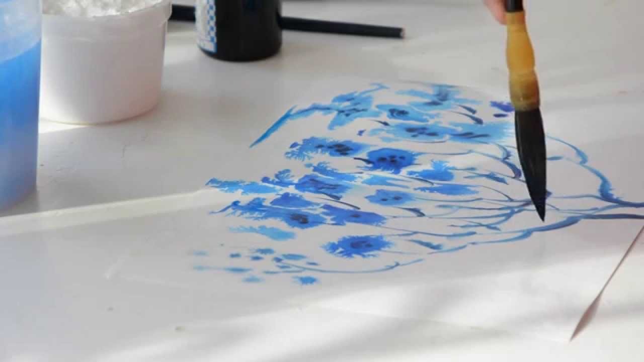 Blue abstract tree blossom painting demo