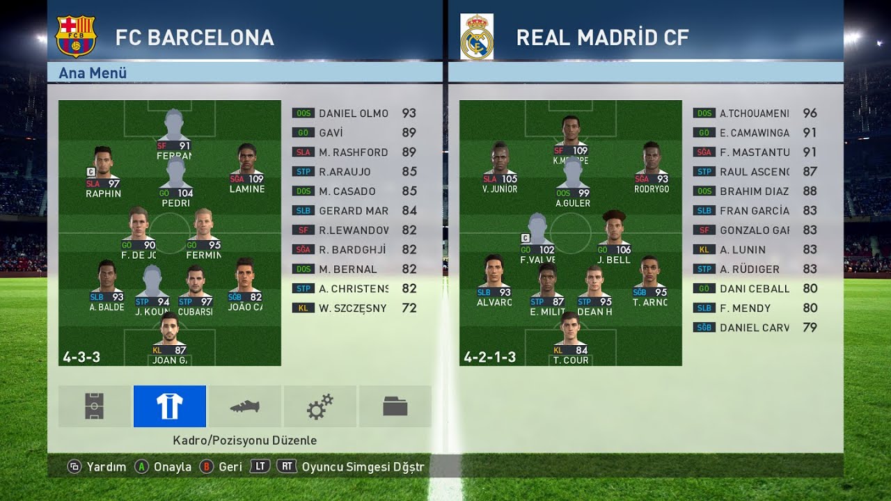 Pes 2017 El Clasico  Barcelona vs Real Madrid  2026 Güncel Kadrolar