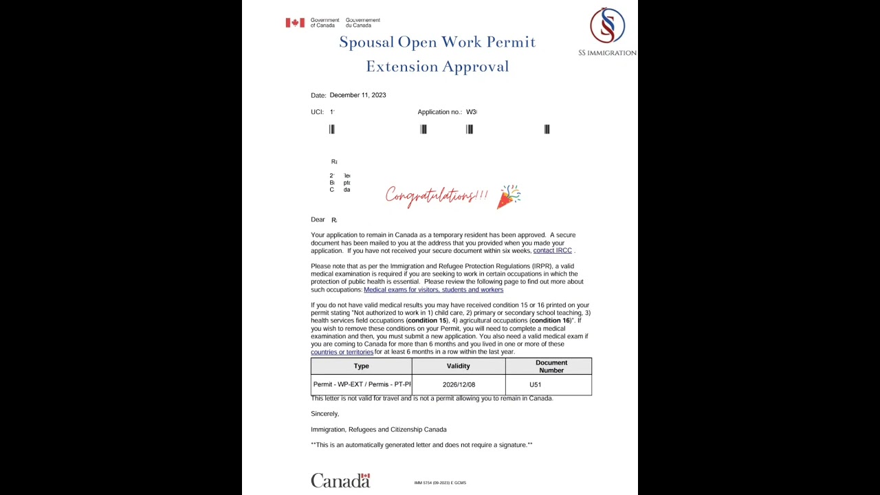 Spousal Open Work Permit Extension Approval! #canada #immigration #spouse #work #extension #approval