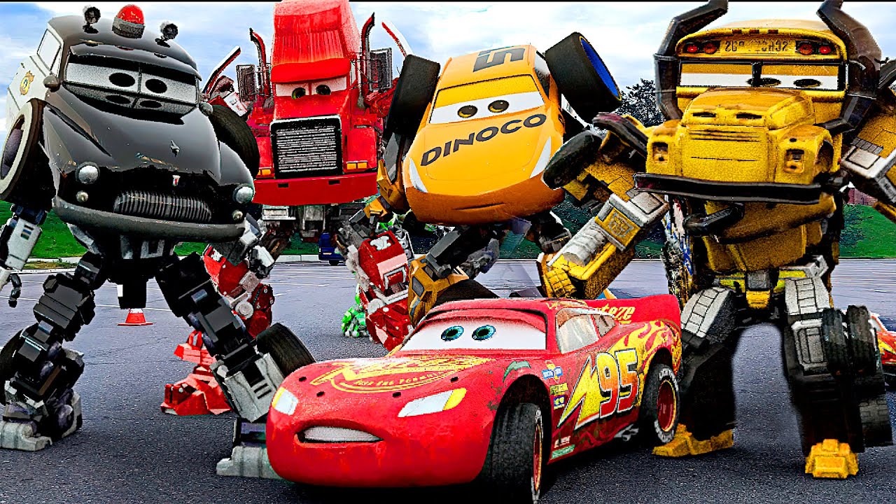 Lightning McQueen TRANSFORMERS in Real Life on Road cars PIXAR all