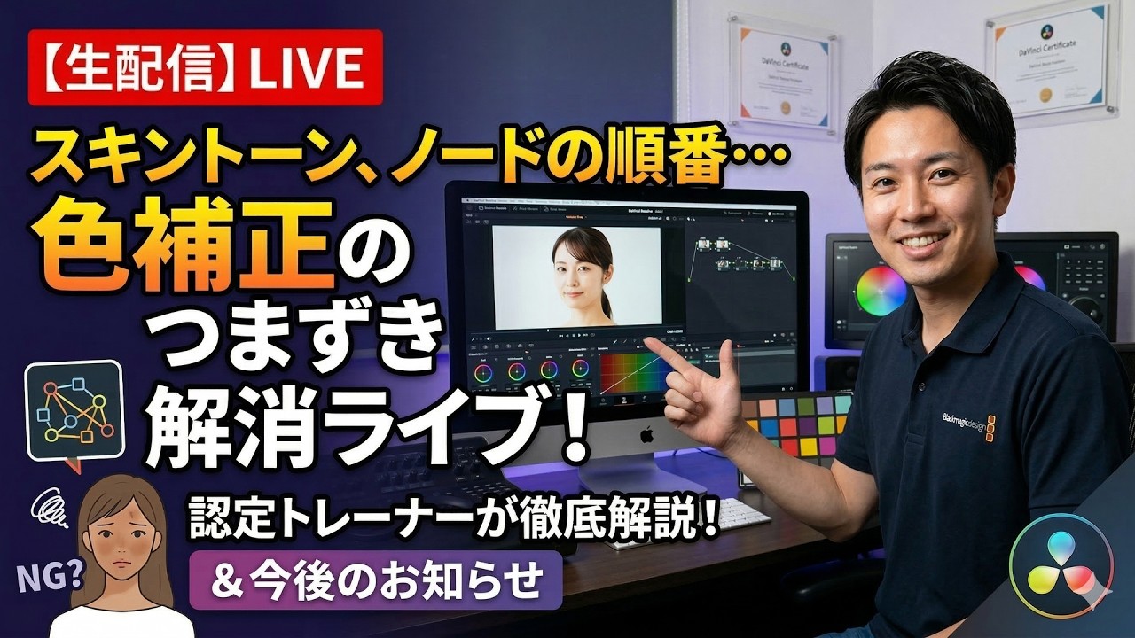 【生配信】スキントーン、ノードの順番…色補正のつまずき解消ライブ！＆今後のお知らせ