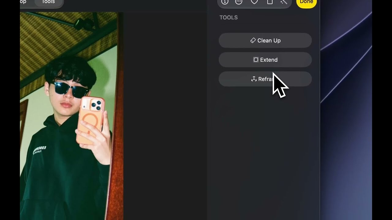 macOS 27 On MacBook Air M1: Exploring New Photos AI Tools Demo (Spatial Reframing And Extend) 