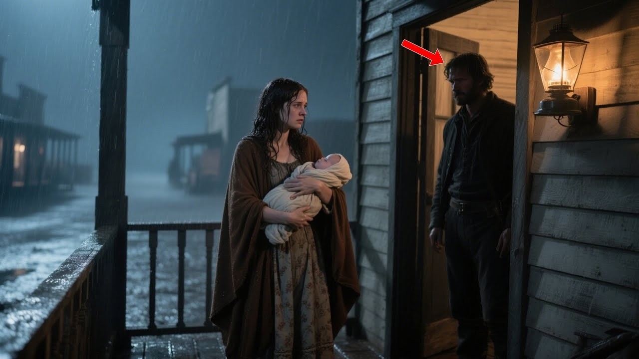 **Spanish translation:***Ella tocó a su puerta bajo la lluvia, sosteniendo a un bebé, y dijo: “No.//