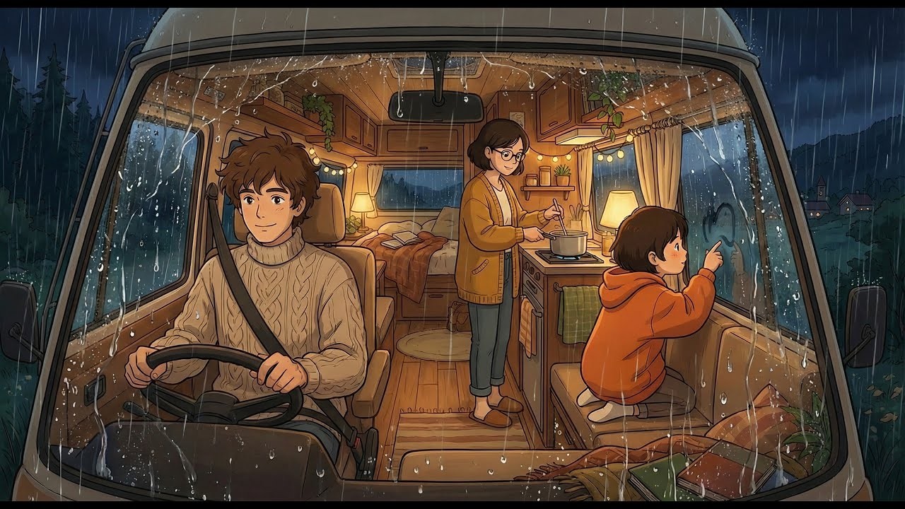 Relaxing A Rainy Day in Our Mobile Home Life 🌿🏠 Cozy Moments Together | Ghibli-Style Video
