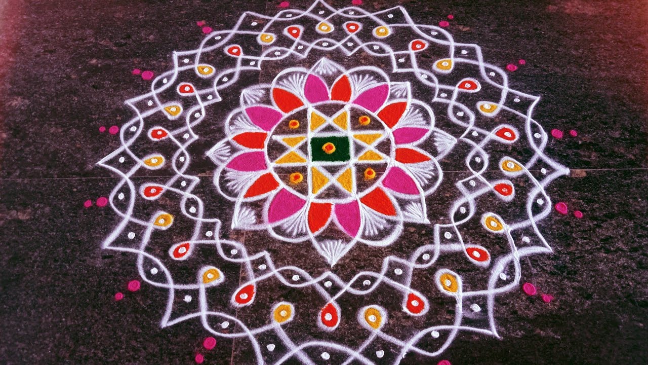 Beautiful & colourful flower rangoli | Andamaina muggulu | Simple & traditional muggu| Easy kolam 