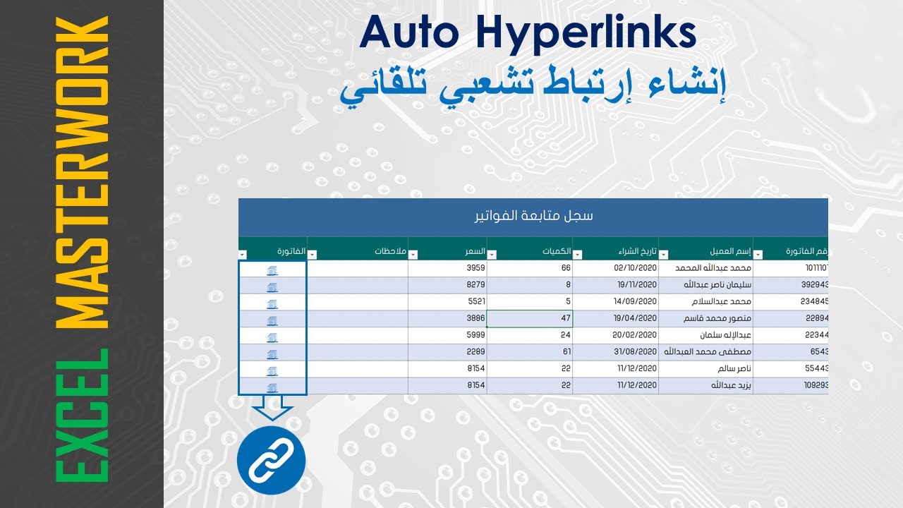 إنشاء روابط تشعبية تلقائية في الإكسل